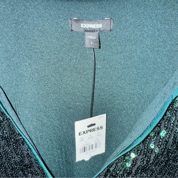 Express Green Sequin V Neck Thong Bodysuit Size L NWT! - Picture 4 of 7